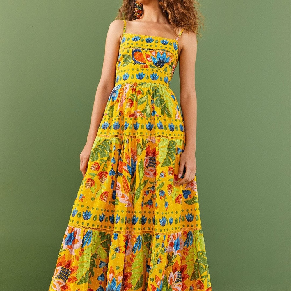 Farm Rio Summer Garden Sleeveless Maxi Dress Xs